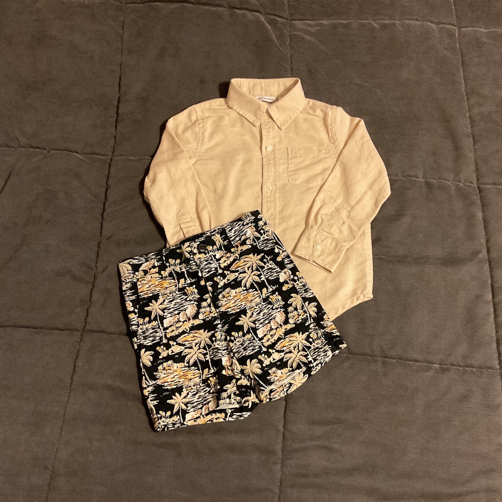 Janie and Jack Beige Linen Shirt and shorts